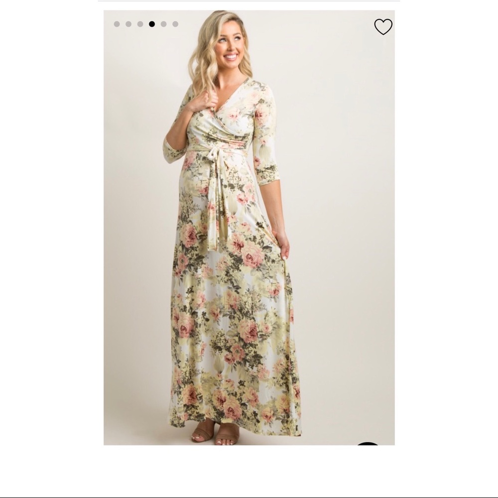 Ivory floral maternity wrap maxi dress